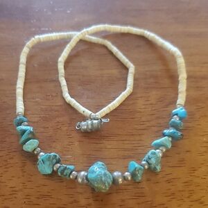 Native American turquoise Sterling silver bench bead  necklace Unisex Men/Women